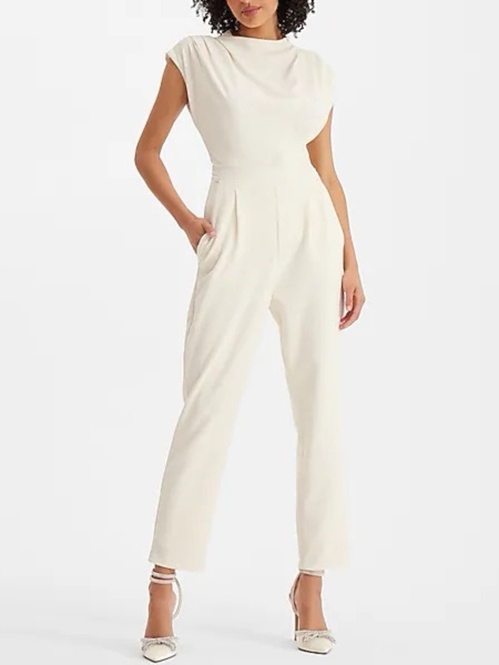 NWT ExpressMock Neck Cap Sleeve Draped Jumpsuit with Pockets